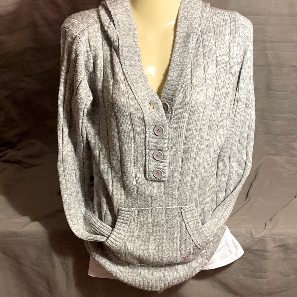 Roxy Long Gray Knit Half Button Up - image 1